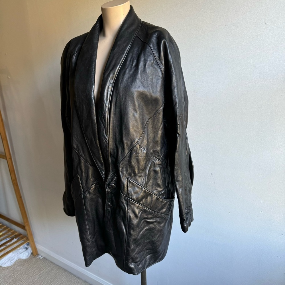 Vintage Leather Blazer Jacket 1980s - Picture 3 of 12